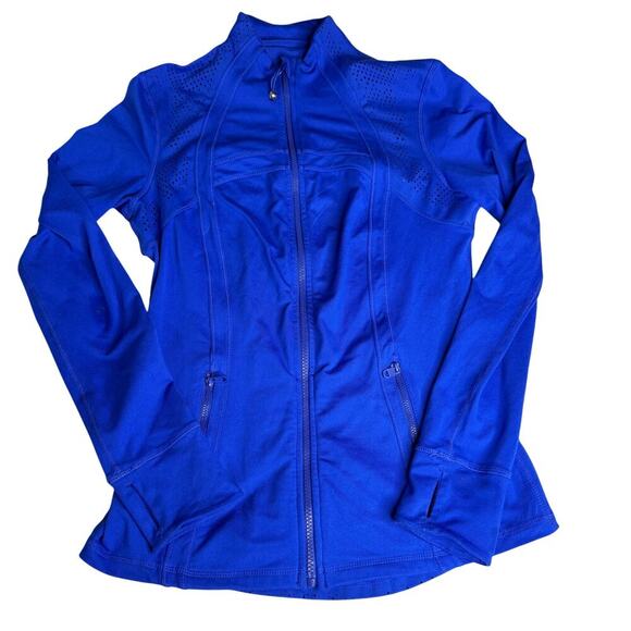 Tangerine Women’s Full Zip Athletic Jacket Blue Laser Cut Thumbholes Size Small - Picture 1 of 10